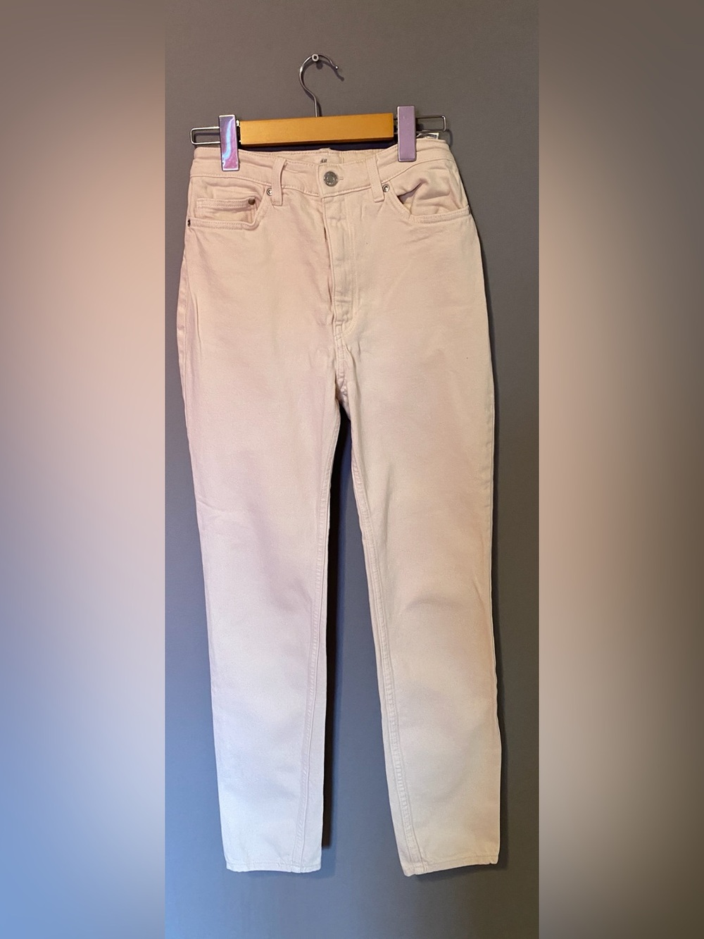 H&M Women's Slim Straight Pants in Cream